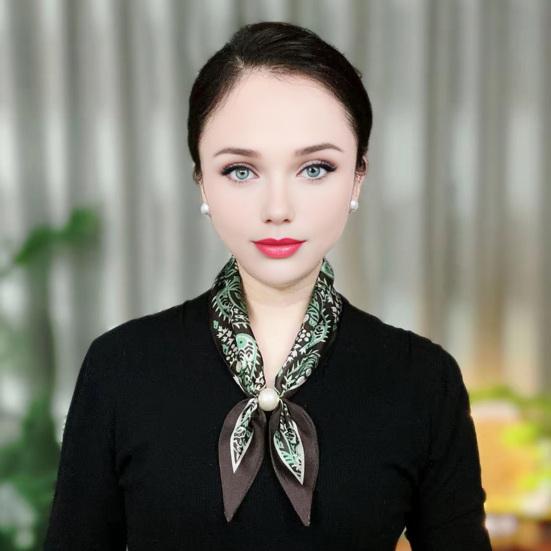 Satin Neck Scarf Irregular Geometric Pattern Wrinkle-resistant Scarf with Magnetic Imitation Pearl Buckle Outfit Accessory