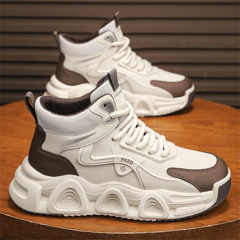 Men's High-top Chunky Sneakers Breathable Mesh Non-slip Lace-up Platform Casual Shoes for Daily Wear