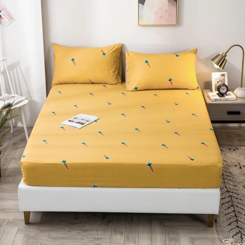 Pure Cotton Printed Fitted Sheet Only Non-Slip Protective Cover for Bedroom  (no Pillowcase)