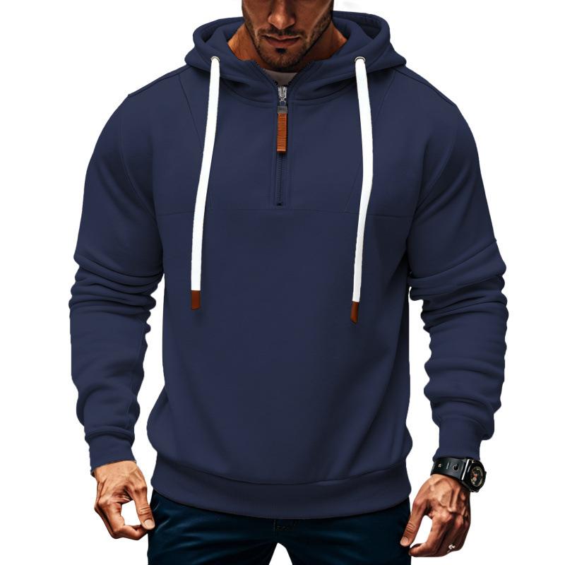 Winter Fleece Men's Loose Hooded Zipper Commuting Tank Drawstring Sweatshirt