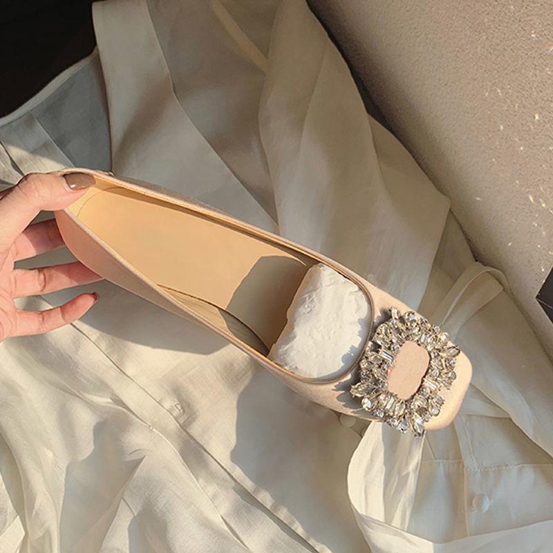 Fashion Flats Women Shoes Spring Autumn Rhinestone Square Buckle Square Toe Elegant Flat Shoes Wedding Shoes Loafers Plue Size 41 42 43