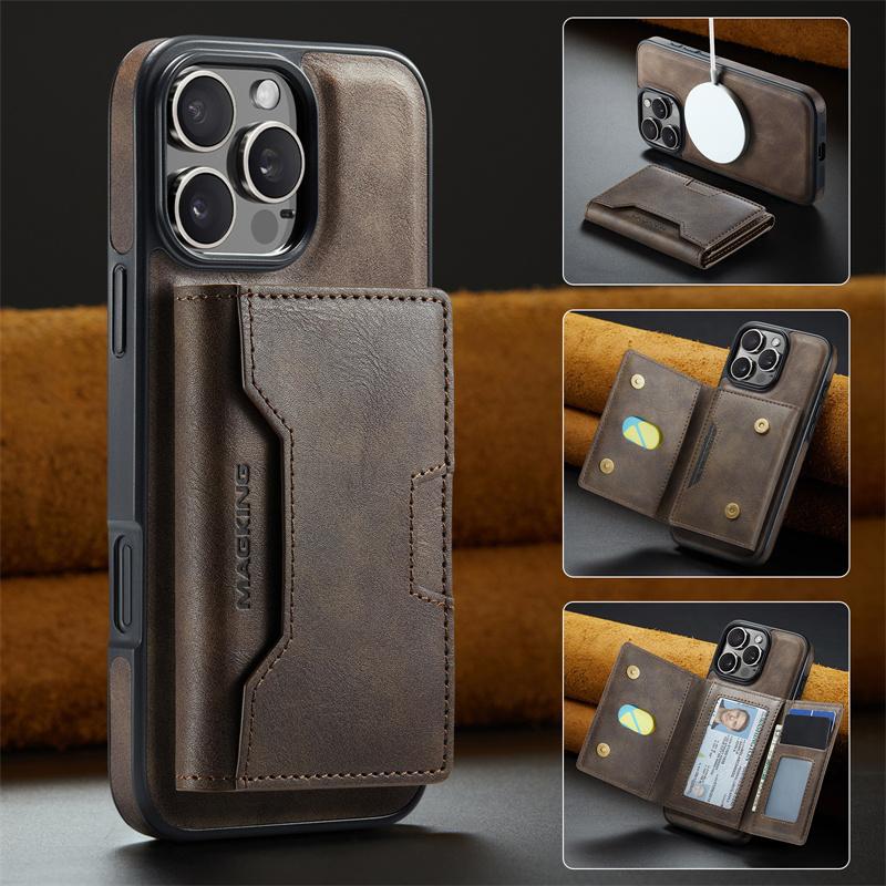 Retro Flip Leather Phone Case For iPhone 16 Pro Max 17 Air 15 Plus 14 13 12 Wallet Cards Magnetic Wireless Charging Back Cover