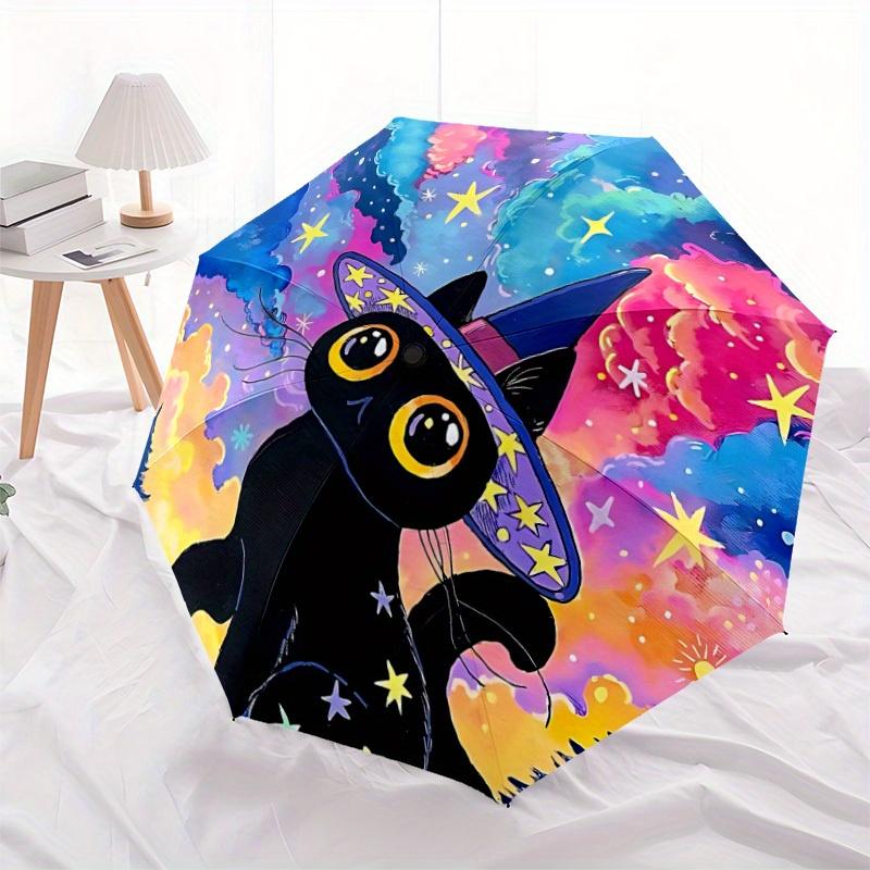 

1pc Witch Cat Automatic Open 8-Rib Windproof Umbrella, Travel & Commuting, Suitable for All Seasons