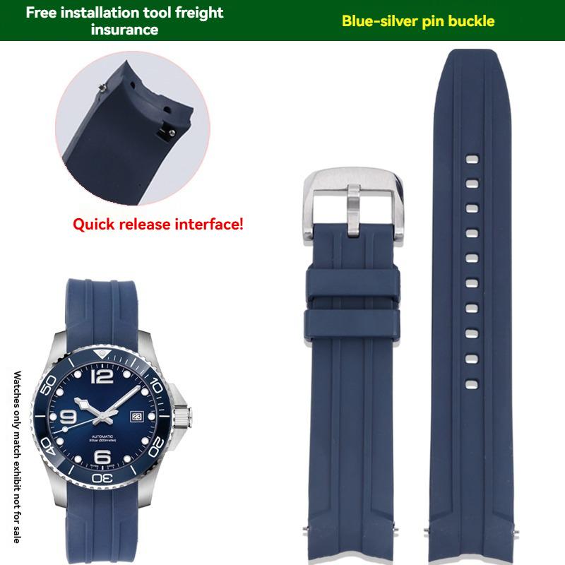 Für Longines Kangkas Fluorkautschuk-Armband L3.742 781 782 Schwarz Blau Serie Schnellwechsel Wasserdichtes Uhrenarmband mit Armband