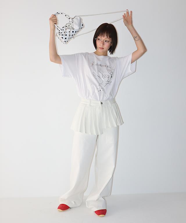RONRON Off Balance Pleat Layered Pants White