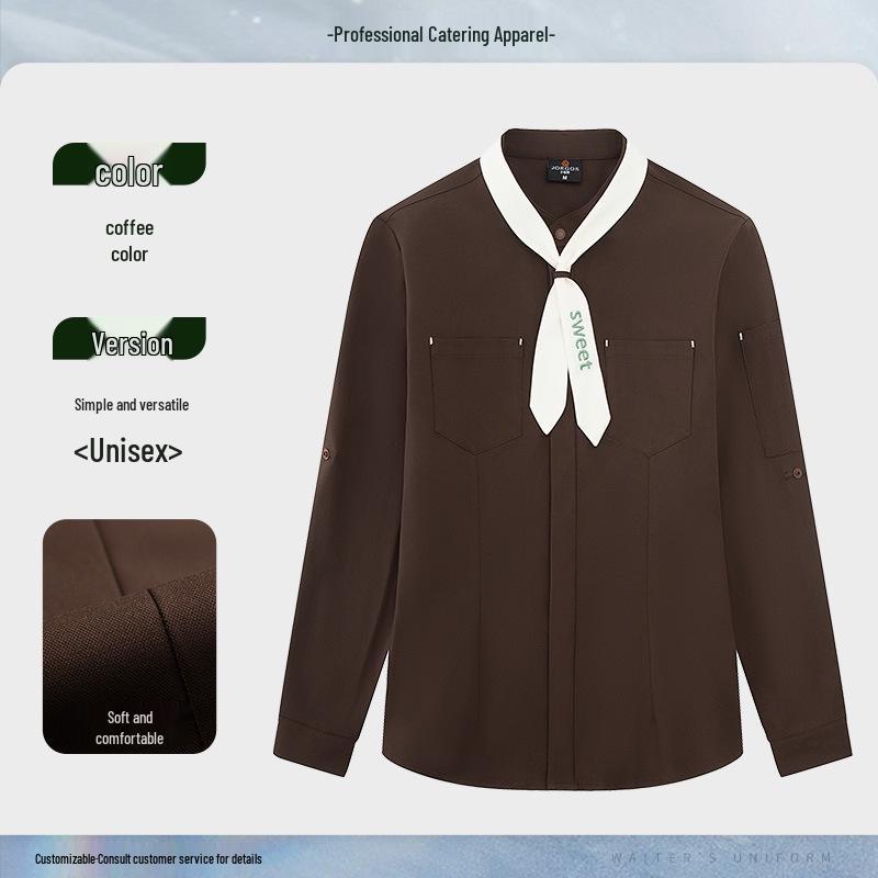 Women s Long-Sleeve Shirt for Cafe or Hotel Staff with Embroidered Logo 3XL