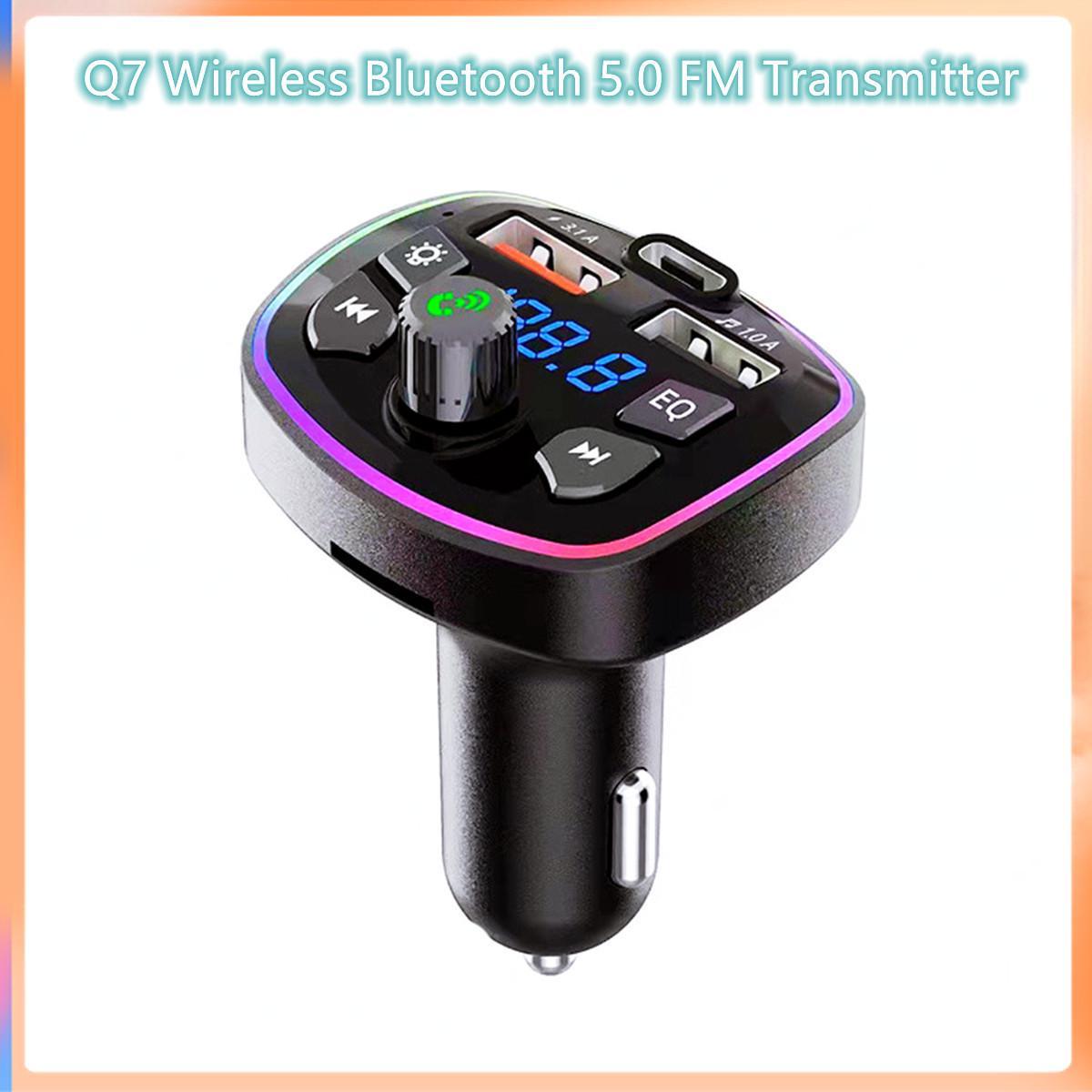 

Q7 Seven-Color Ambient Light Car MP3 Player with Bluetooth 5.0, Dual USB-C, Hands-Free FM Transmitter