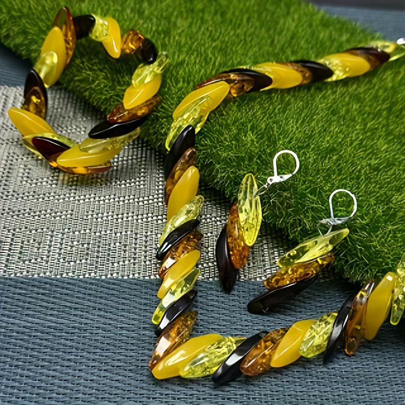 Premium Natural Amber Multi-Strand Bracelet Necklace with Irregular Beads [Actual Photo]