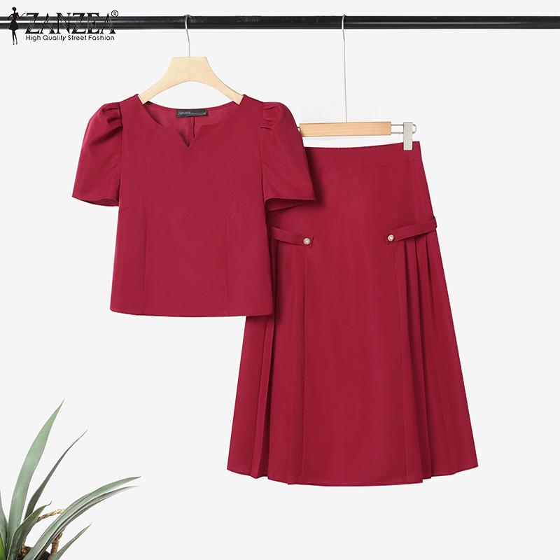 ZANZEA Blusa de Manga Curta Feminina e Saias Conjuntos Casuais de Duas Peças