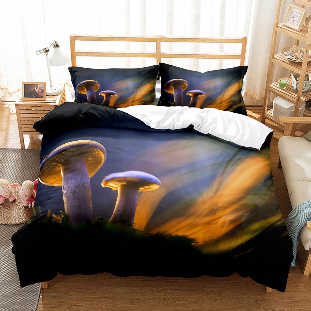 Psychedelic Mushrooms Duvet Cover Set  Polyester Comforter Cover King Queen Size For Kid Boy Girl Bedding Set With Pillowcase