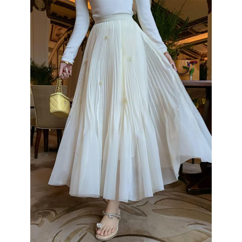Women s High-Waist A-Line Pleated Mesh Skirt M