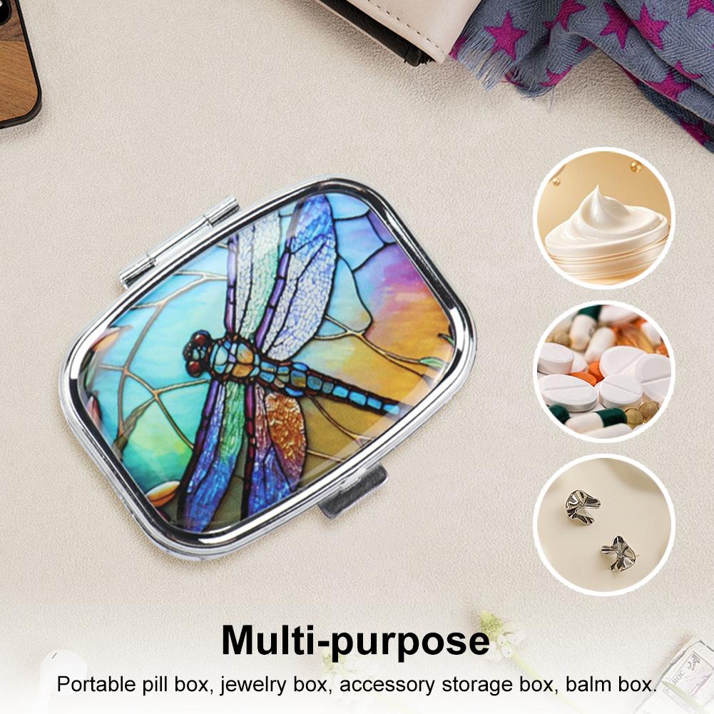 Travel Decorative Medicine Holder with 2 Compartment Portable Pill Container Metal Pill Organizer Small Pocket Purse Travel Gift