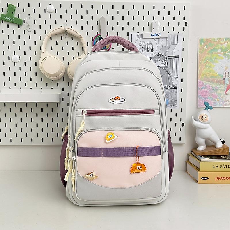 High value, fresh and sweet backpack, junior high school students contrasting color splicing large-capacity backpack