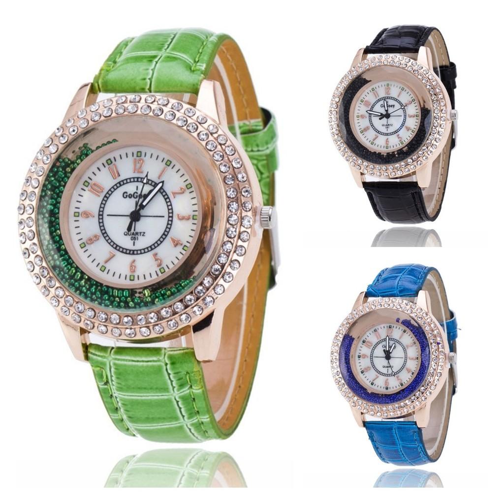 Stylish Women's Quartz Watch With Rhinestones And Pearl Shell Face Elegant Pu Strap