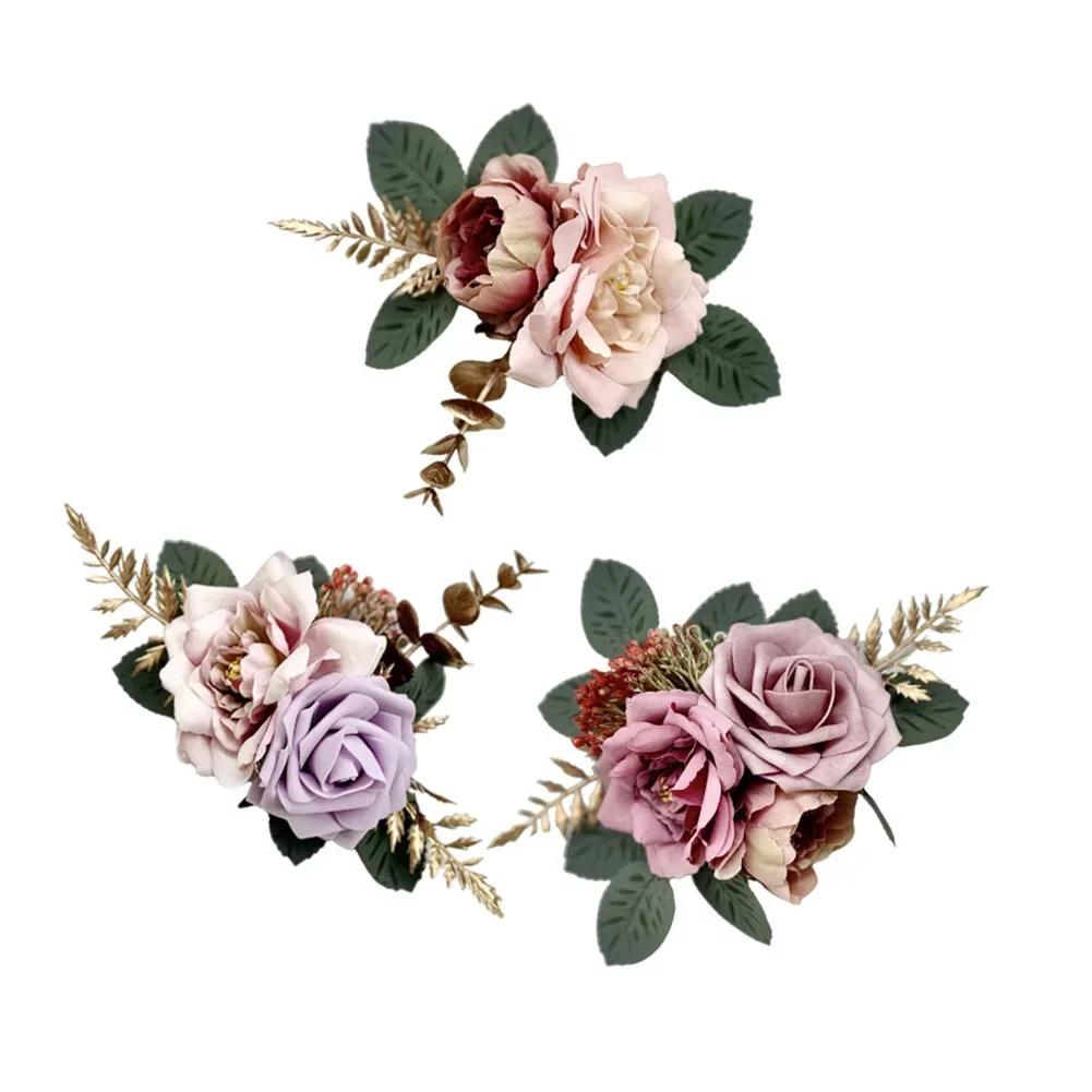 

Silk Purple Rose Flower Cake Top Set 3 Pieces Artificial Flowers for Wedding Birthday Anniversary and Party Use фиолетовый