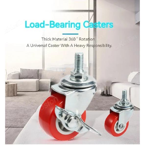 4Pcs Heavy Duty 1"/1.25"/1.5"/2" Universal Swivel Caster Wheels Threaded Stem for Trolley Furniture Caster M8 Threaded Stem