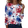 Women's Fashionable Casual Long-Sleeved Independence Day Print Neck Top
