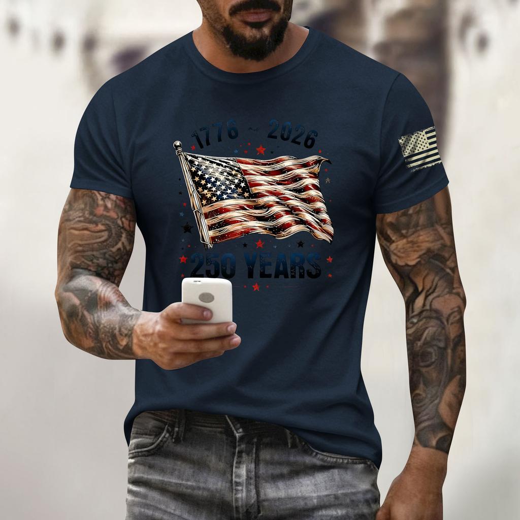 Men's Holiday Print Round Neck Short Sleeve Top Casual Sports Top