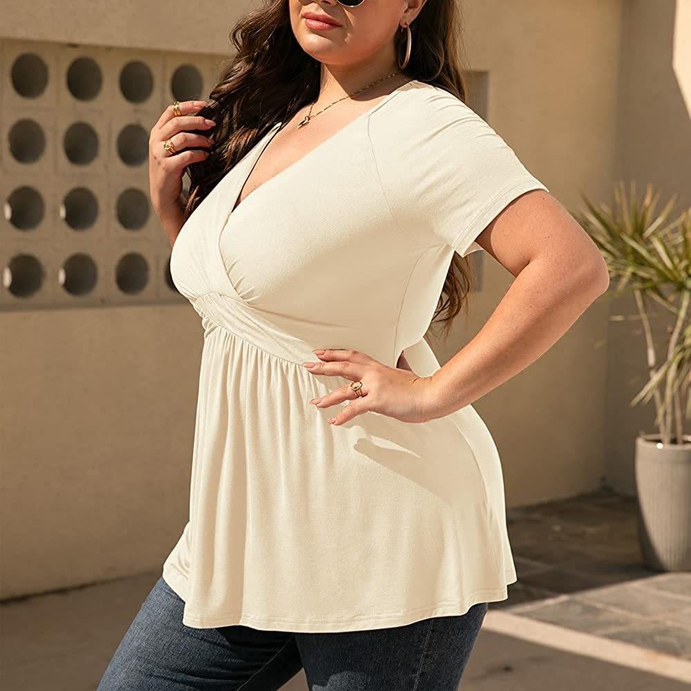 DAFIFY Nadměrná velikost Dámská móda Ležérní Léto Jednobarevný potisk Halenky a košile s krátkým rukávem a výstřihem do V