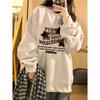Women's Heavyweight Crewneck Sweatshirt, Petite Fit, Retro Style, Hoodless, White/Gray, Suitable for Spring, Autumn, and Winter.