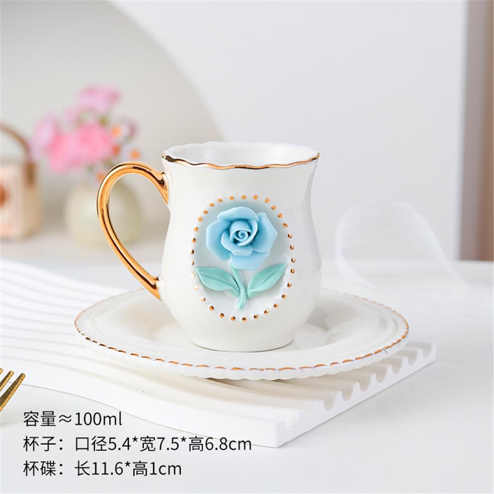 

Керамическая Роскошная Ручной Работы Роза Кофейная Чашка Блюдце Набор Чашка Блюдце Высокая Ценность Послеобеденный Чай Чашка для Черного Чая Блюдце 100ml синий