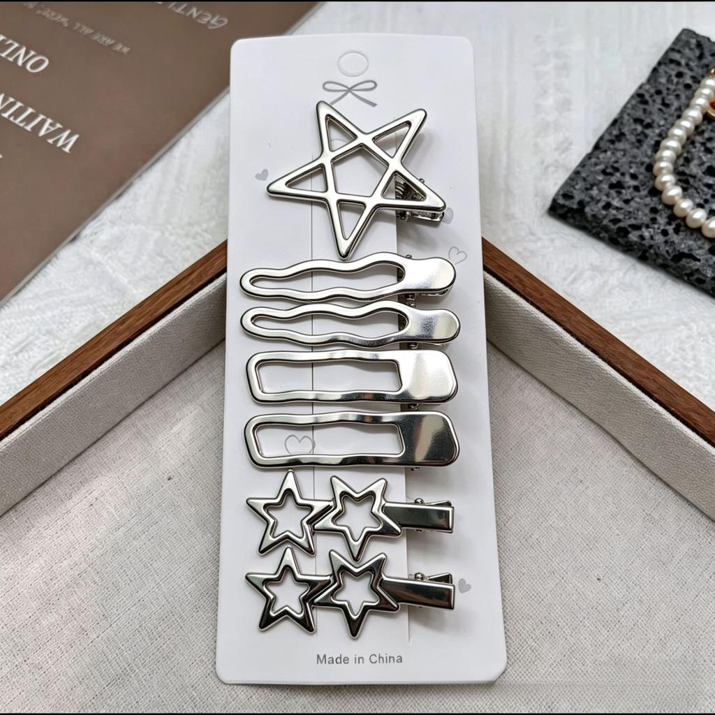 Metal Hairpin, Broken Hair On The Side, Bangs, Hairpin, Hair Accessories, Silver Bangs Clip Set, One-Word Clip