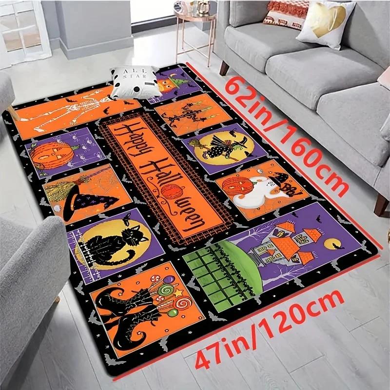 Halloween Carpet for Living Room Spooky Witch Pumpkin Decor Sofa Table Large Area Rug Bedroom Bedside Floor Mat Non Slip Doormat