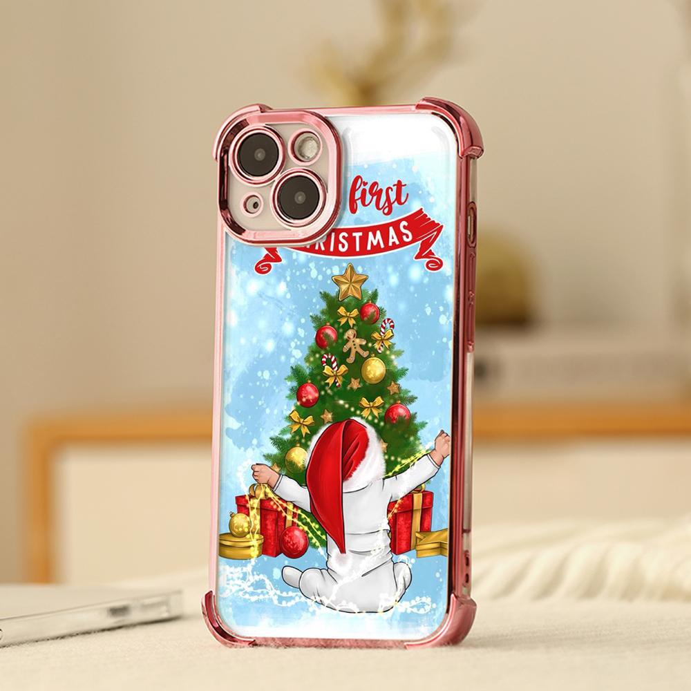 Ae108 Happy New Year Merry Christmas Electroplated TPU Phone Cases for Samsung A20s A54 A12 A14 S23 S24 Ultra A55 A15 S21 Four Corner Protection Cover