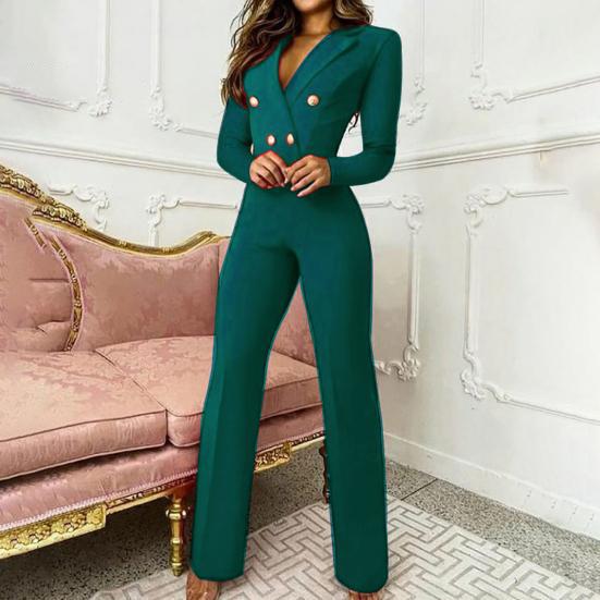 Combinaison taille haute pour femmes, col en V, pantalon Long en Polyester, barboteuse de bureau Sexy, vêtements quotidiens