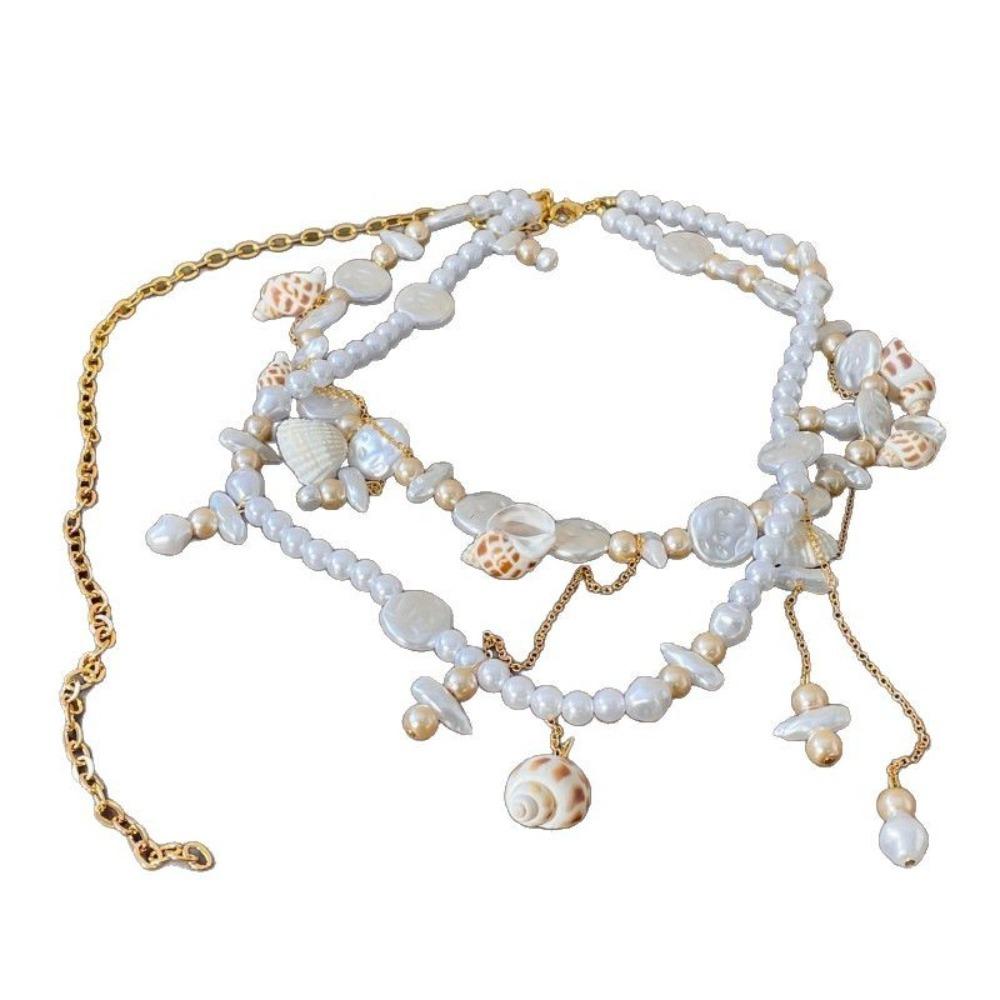 Shell tassel Pearl Waist Chains Elegant Hip Chain Fashion Belly Chain Clothing Accessories белый