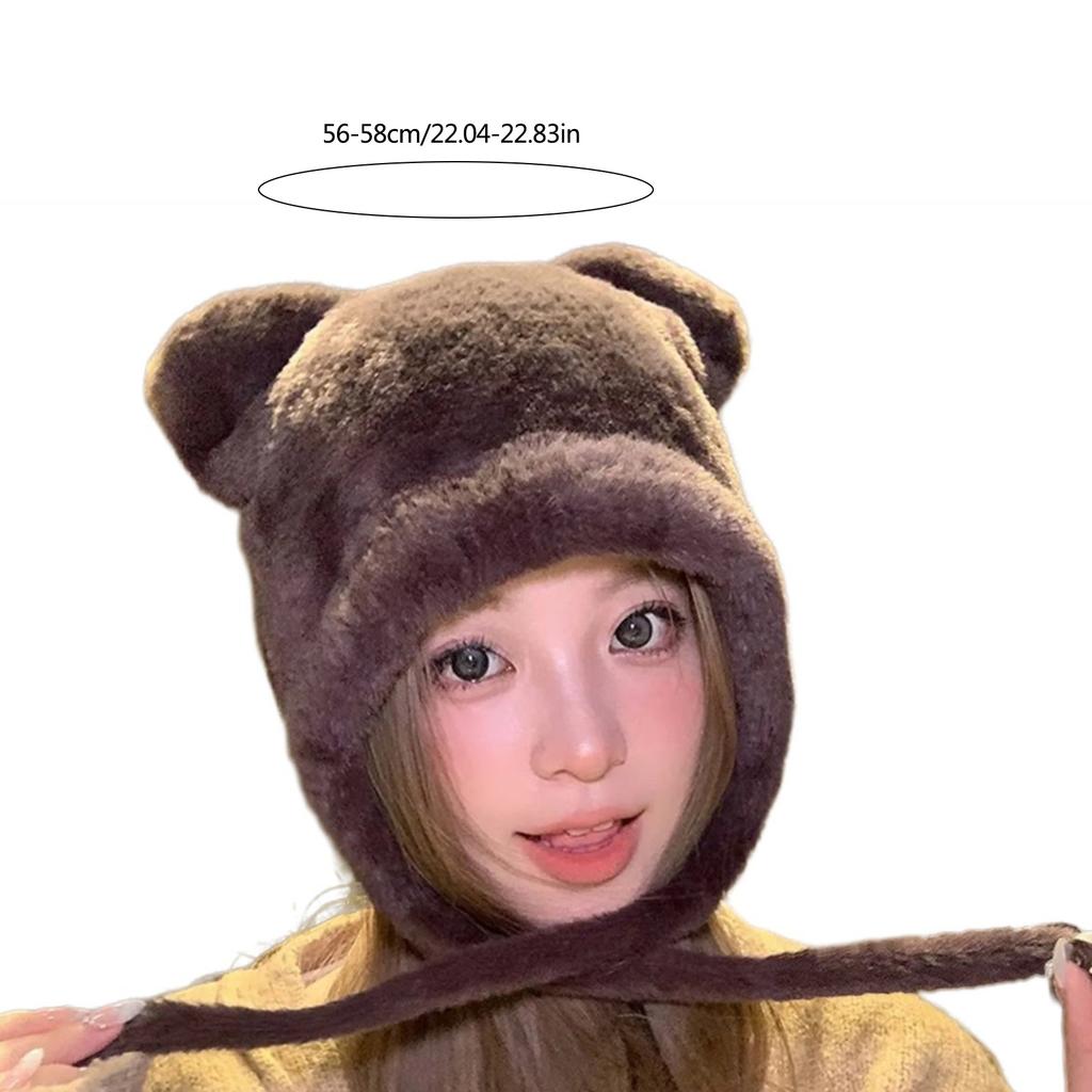 Bear Pattern Hat Adult Soft Plush Hat Thicken Female Hat Versatiles Stylish Hat for Travels and Shopping