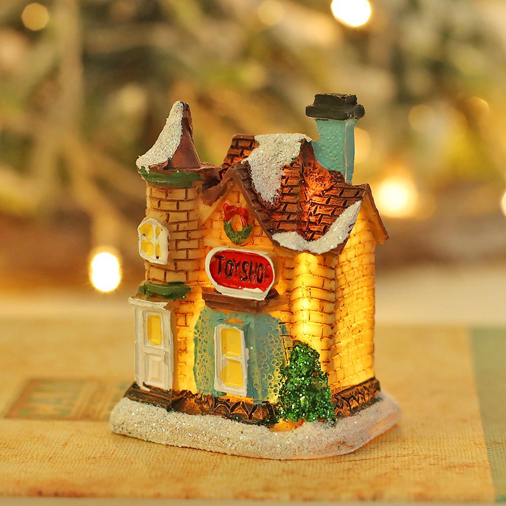 Christmas Luminous House Ornaments Micro Landscape Villa Resin Handicraft Xmas Gifts For New Year Decor