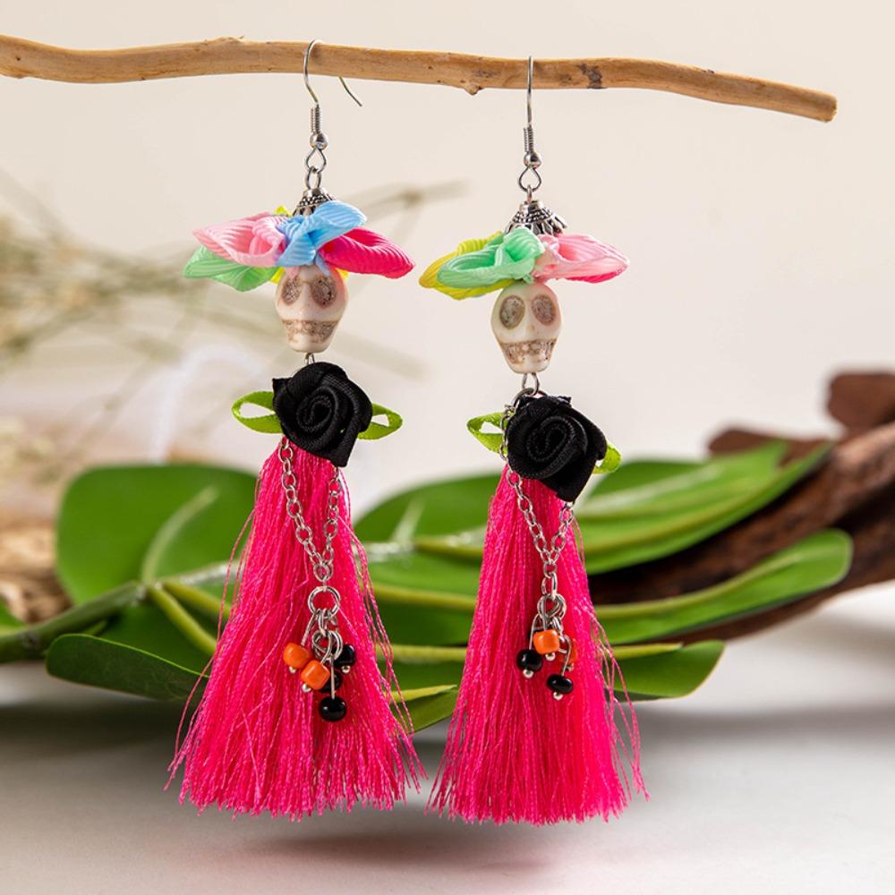 Rice Bead Halloween Earrings Tassel Ear Jewelry Accessories Trendy Pumpkin Earrings  Party