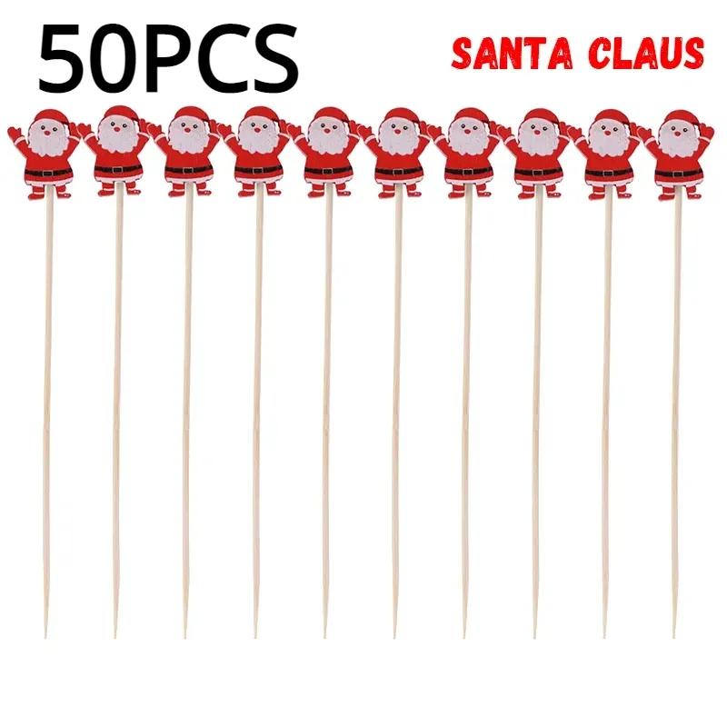 50 Stück/Set Weihnachten Fruchtspieße Einweg Bambusspieße Schneeflocke Weihnachtsbaum Elch Weihnachtsmann Schneemann Spieße Weihnachtsdekoration