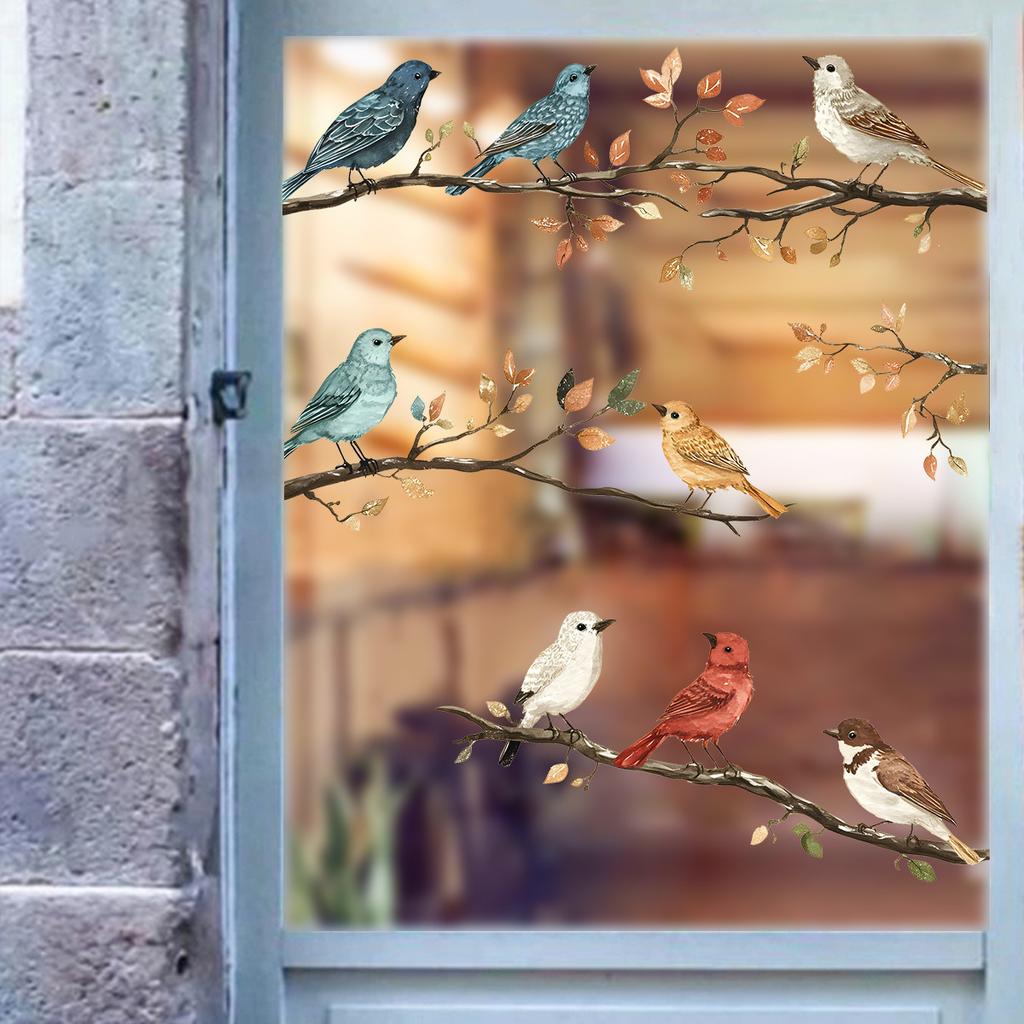 1Pc Watercolor Simulation Bird Branches Window Stickers Removable for Bedroom Living Room Decor Foyer Home Decoration Wall Decal