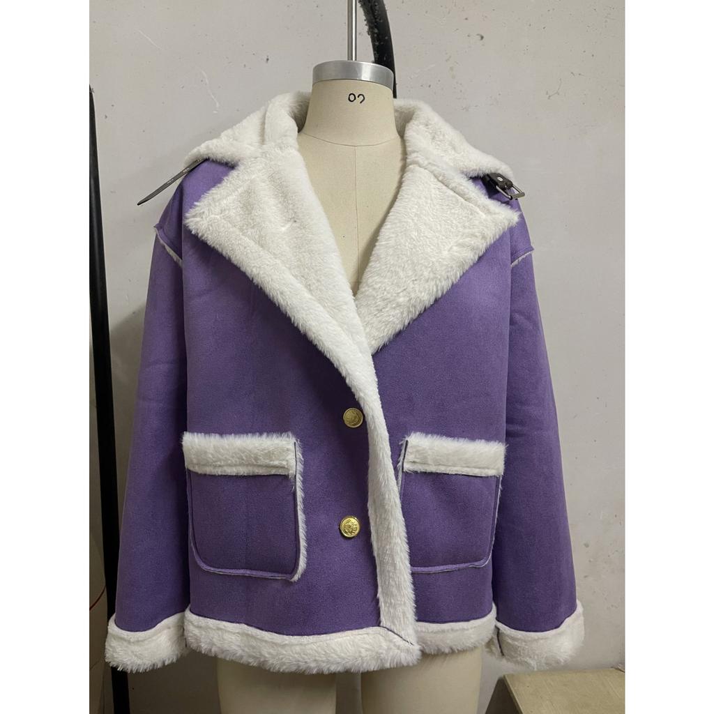 2026 New Women's Faux Fur Collar Jacket, Winter Warm Plush Cozy Casual Outwear with Fashionable Lapel Design for Cold Weather