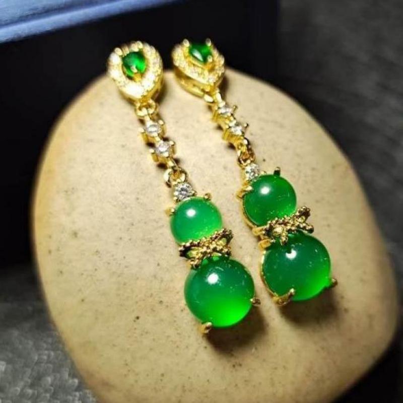 Cercei de jad verde natural Bijuterii fine pentru femei Cercei de crisoprază cu piatră de jad certificată autentică Cadouri Cercei de calcedonie pentru femei