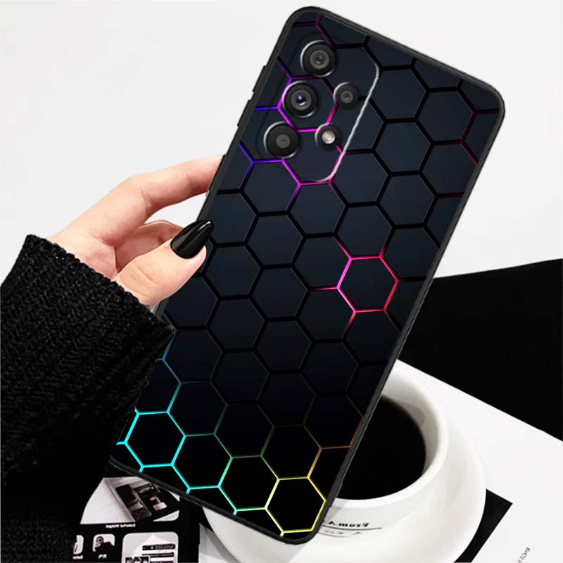 Creative metal style pattern Phone Case For Samsung A73 A72 A71 A55 A54 A53 A52 A51 A13 A22 A16 A15 A12 A14 A26 A07 5G Black