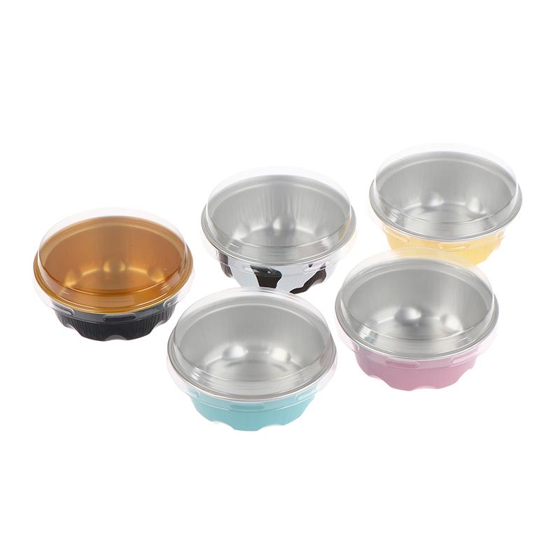 50Pcs Round Baking Cups Aluminum Foil Wih Lids Reusable Cupcake Cups Desserts Flans Cake Pudding Jello Cups Kitchen Tools