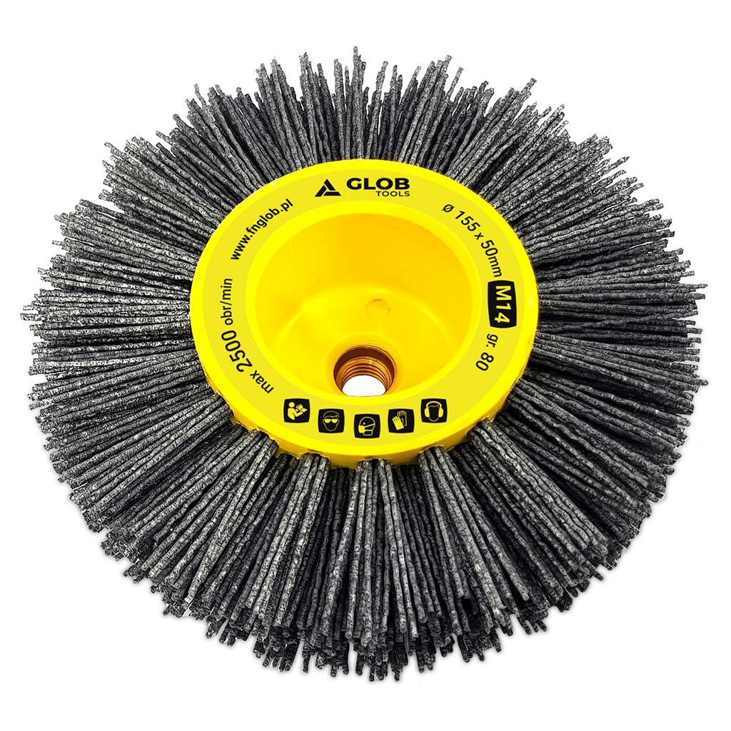 Szczotka Do Postarzania Drewna Nylon Z Włókna Ściernego Fi 155Mm Z Gwintem M14 Granulacja 80