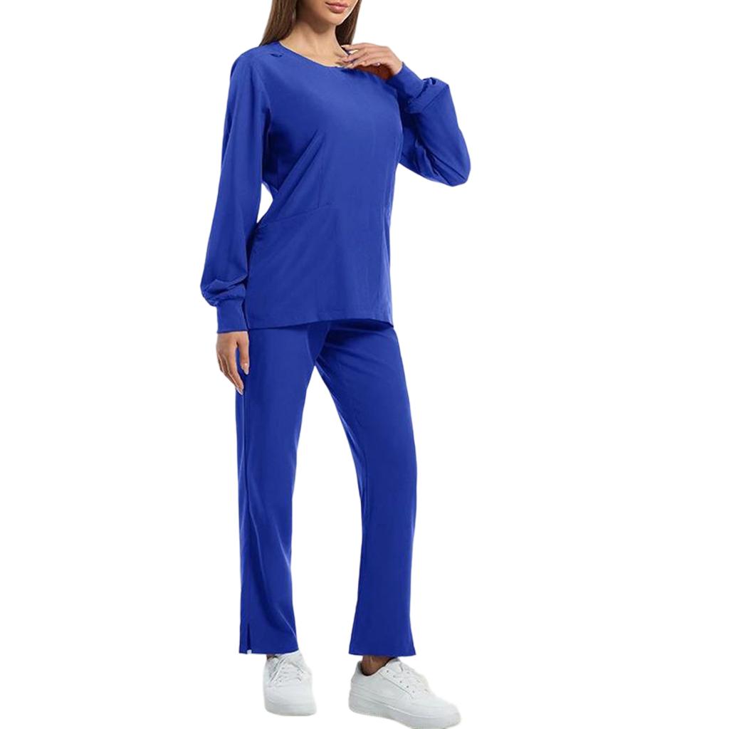 Women's Solid Color Long Sleeved Pocket Uniform Protective Worker Uniform Jacket Long Pants Set