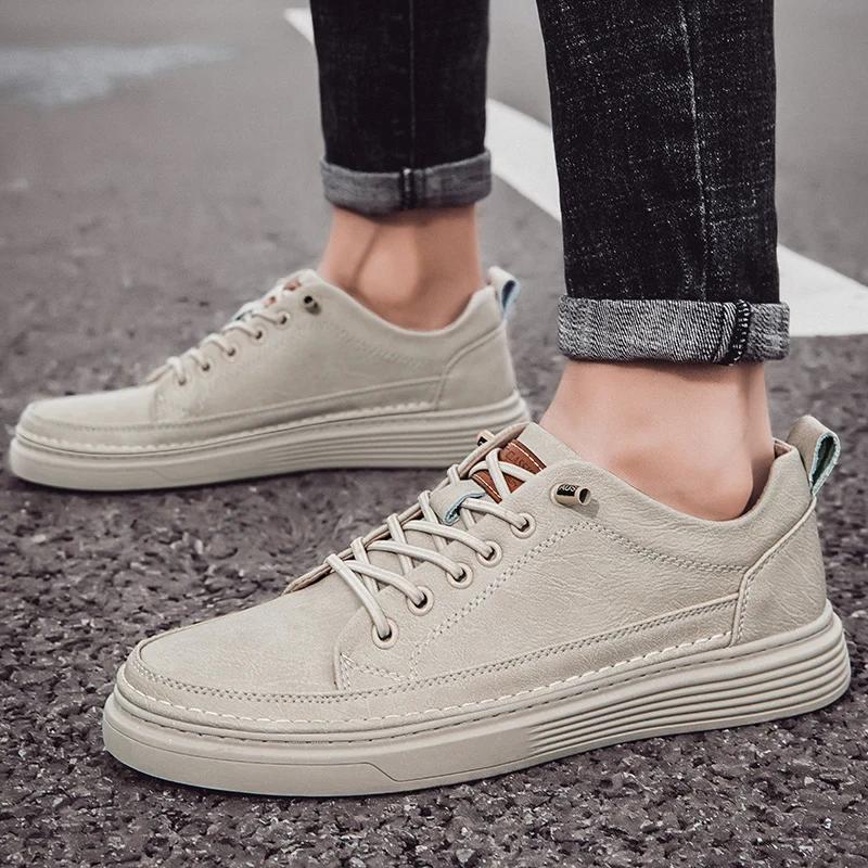 Fashion Comfortable Soft Sole Casual Shoes Men's Lace Up Oxford Shoes Cowhide Thick Bottom Outdoor Wear Resistant Non-slip Walking Shoes