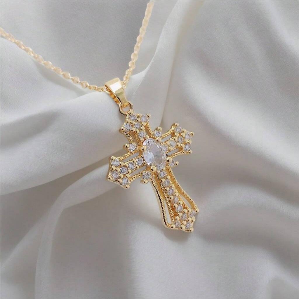 Vintage Cross Necklace, Personality Pendant Zircon Necklace Niche Design Collarbone Chain