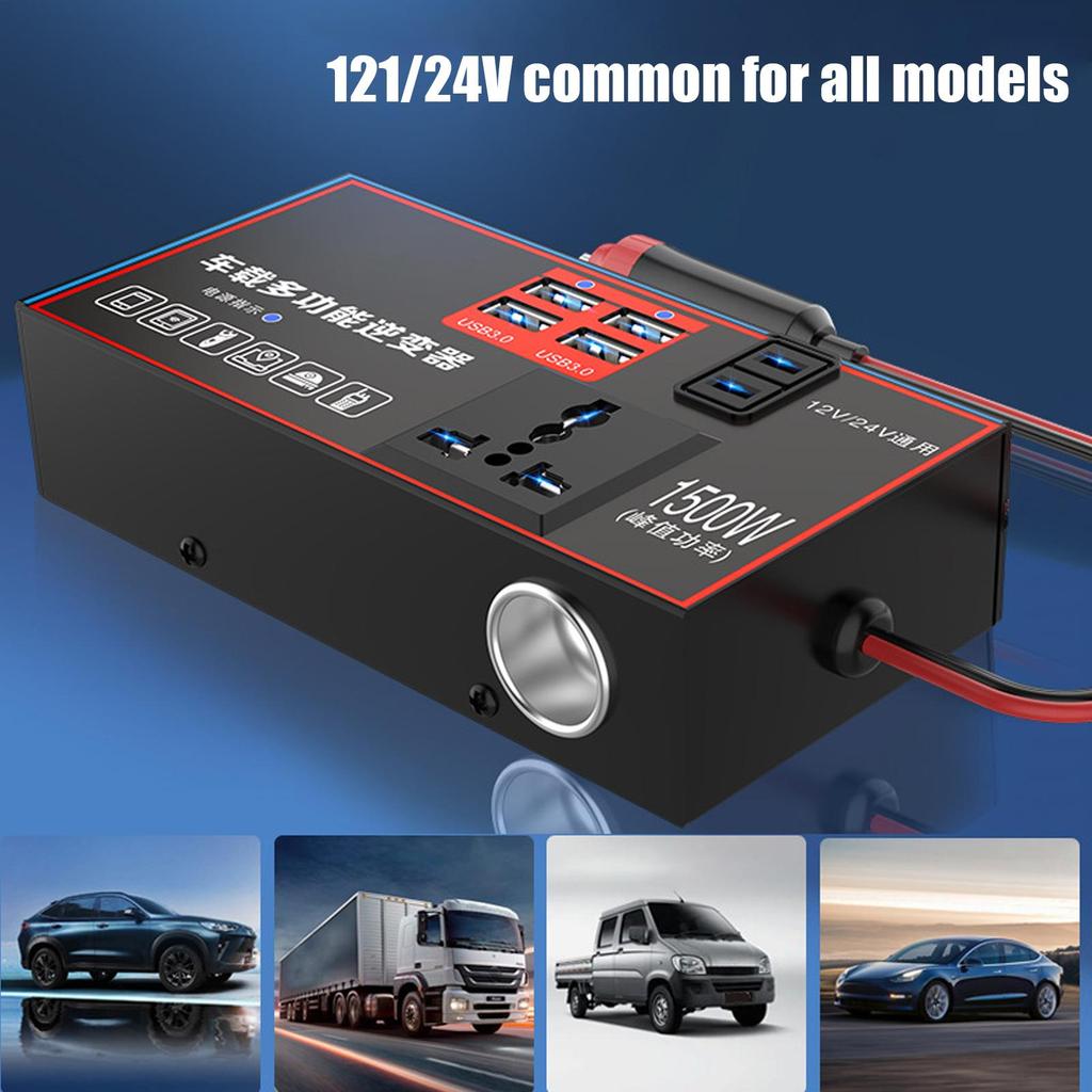 Car Converter To Outlet Plug 220V Car Outlet 1500W Multiple Ports Automobile Adapter USB Charging For Workstation Marine Truck