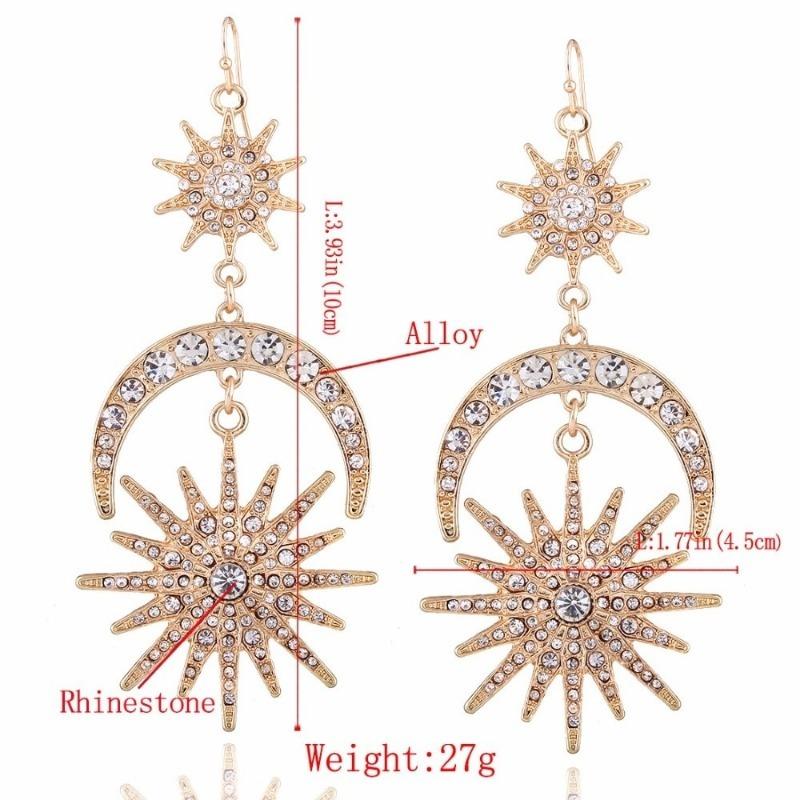 Big Luxury Sun Moon Stars Drop Earrings Rhinestone Punk Earrings for Women Jewelry Boho Vintage Statement Earrings