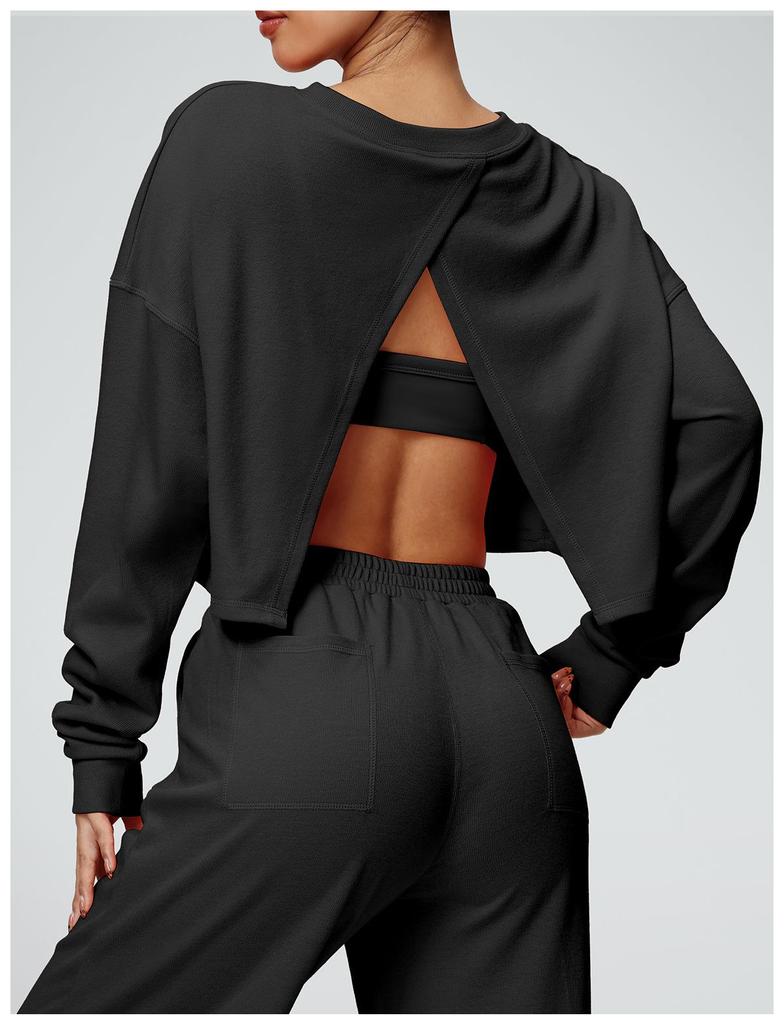 New Casual Round Neck Long Sleeve Sweatshirt for Autumn/Winter - Short, Loose, Fashionable T-Shirt for Fitness & Running