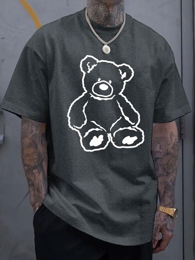 Bär Grafik Bedrucktes Herren Luxus Baumwoll Kurzarm T-Shirt Sommer Unisex Herren- und Damen Freizeit Locker Trendig