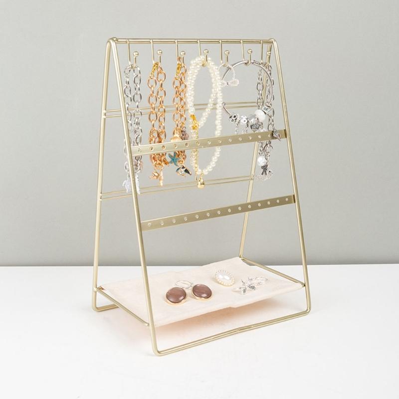 Gold Finish Iron 6 Tiers Earring Holder Bracelet Display Stand Desktop Organiser Easy Assembly Display Rack