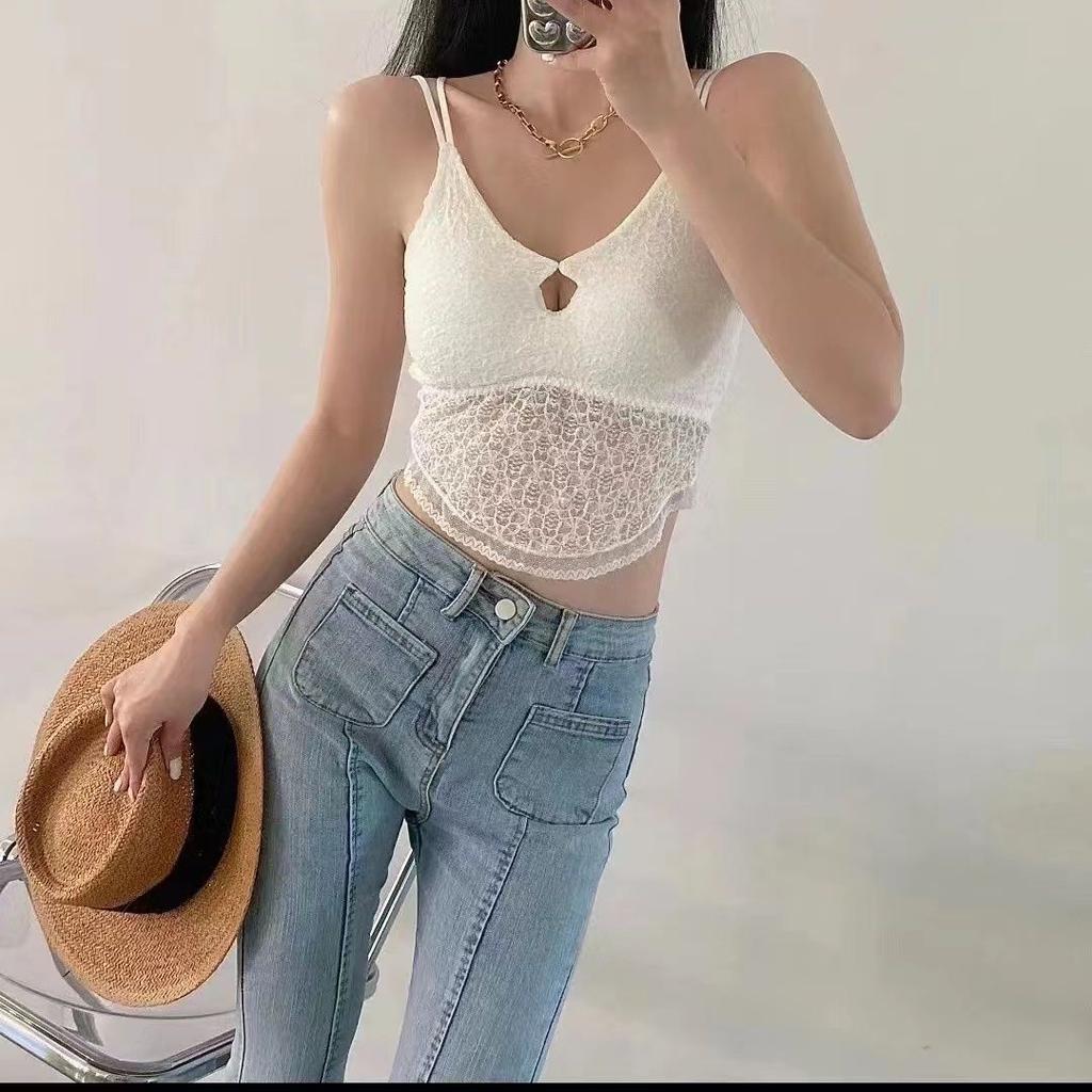 Sexy Lace Hollow Out Beautiful Back Camisole Vest With Removable Chest Pad Design Sense Short Temperament Niche Underwear For Women
