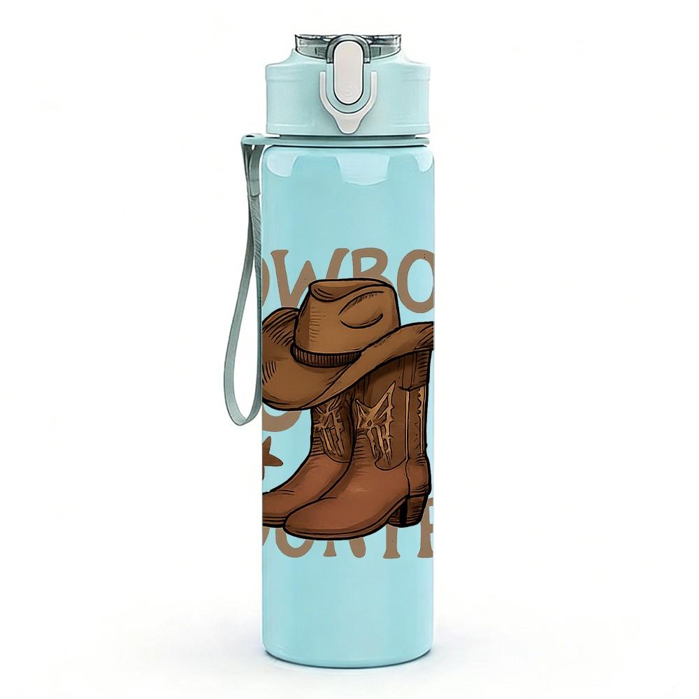 1PC Cowboy Boots Country Letter Print 750ml Color Plastic Sports Water Bottle Leakproof Flip Straw Lid Suitable for Sports Office Home Use
